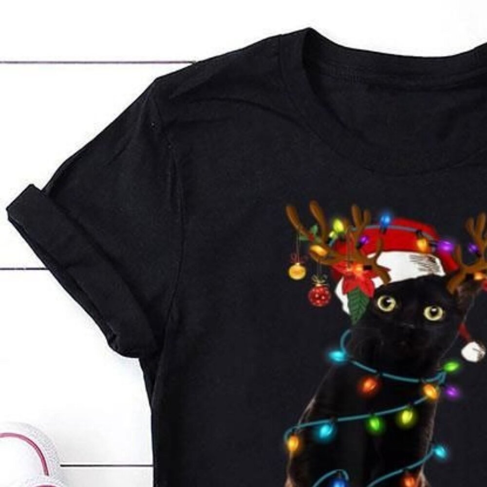 Cat Christmas Light Funny Cat Lover Christmas Shirt - Picture 3 of 4